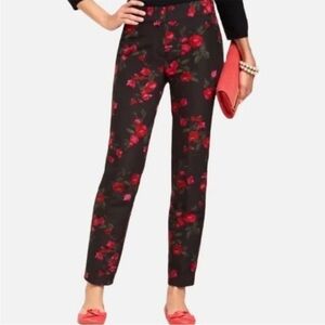 Talbots Red Roses Floral Cotton & Silk Blend Heritage Black Pants Trousers Sz 10